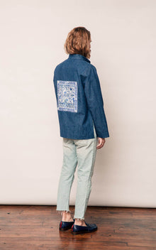  Indigo Denim Blazer with Azure Dragon Embroidery